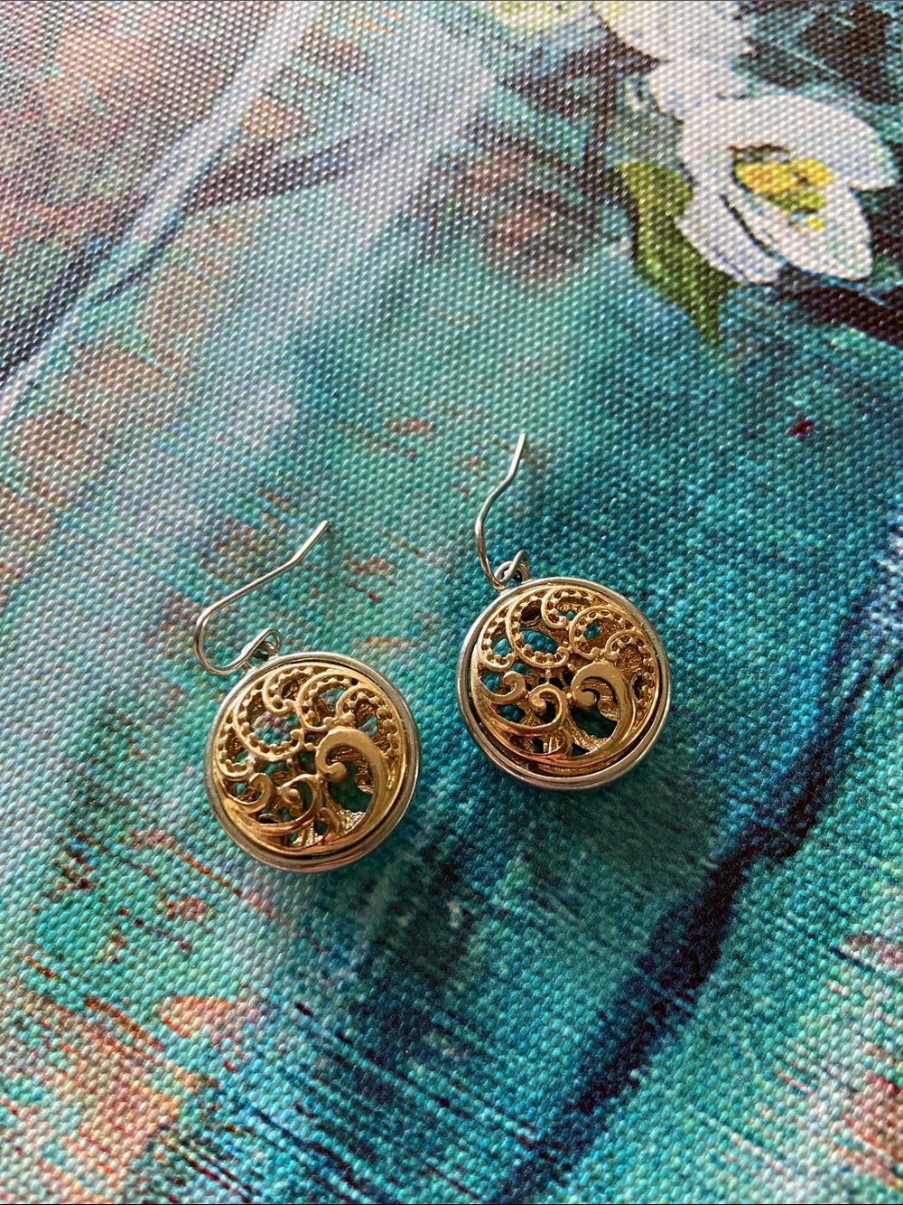Gold Filigree Round Drop Earrings